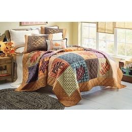 Hazel Autumn Patchwork Oversized Quilt with Appliqu&eacute; and Coordinating Sham, , large