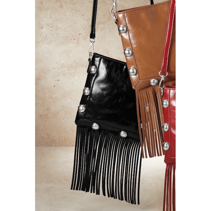 Stud and Fringe Crossbody, Black, large