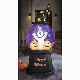 Lit Happy Halloween Ghost Inflatable, , large