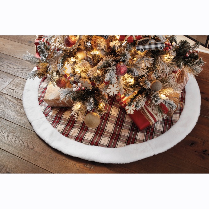Tartan Plaid Tree Skirt, White, large