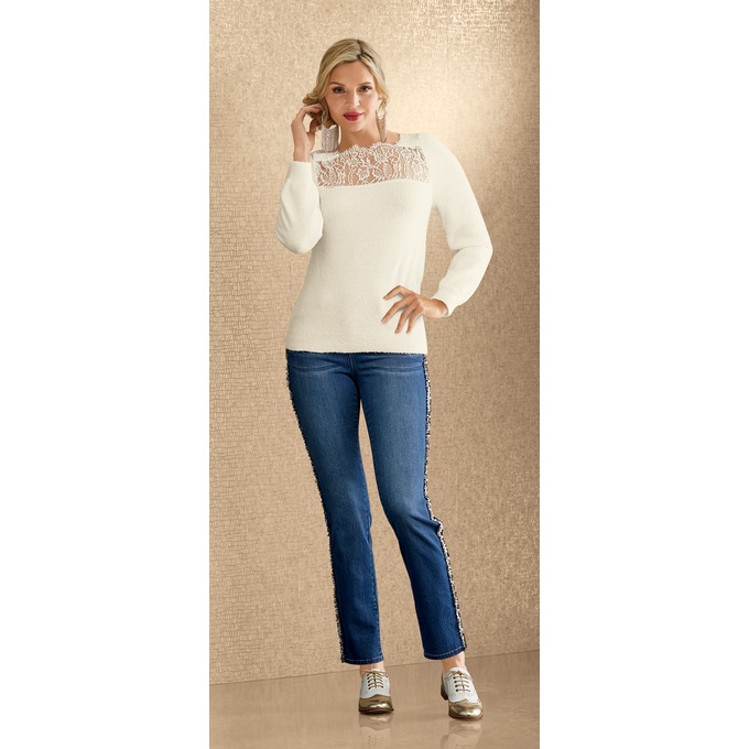 Leah Lace Rib Sweater, , large