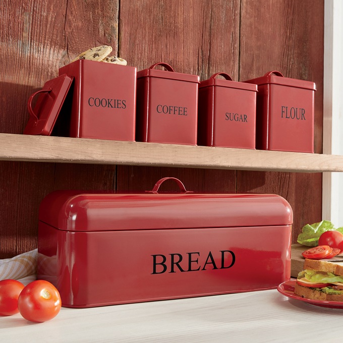 5-Piece Metal Canister and Breadbox Set, , large
