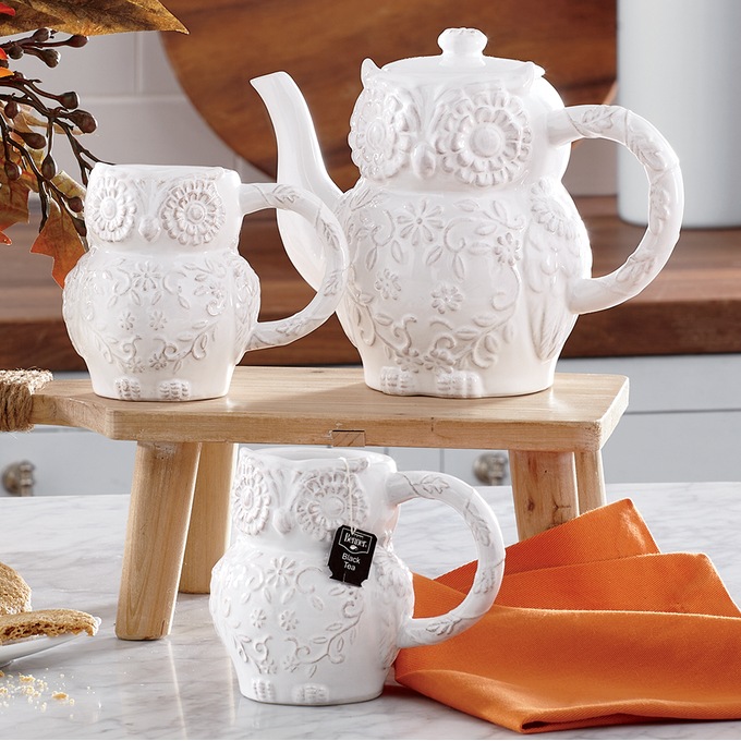 3-Piece Owl Teapot & Mug Set, , large