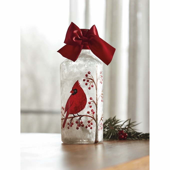 Lit Frosted Cardinal Bottle, , large