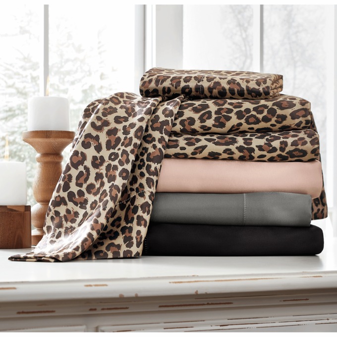Sleek Satin Sheet Set, Leopard, large
