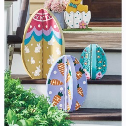 Set of 3 Chunky Wood Lit Easter Eggs, , large