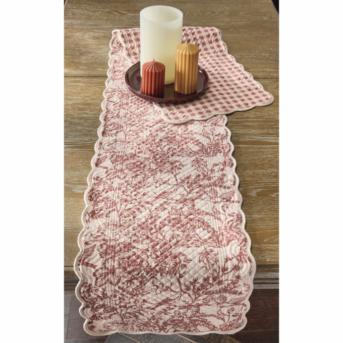 Gingham and Toile Quilted Runner, Cinnamon, large