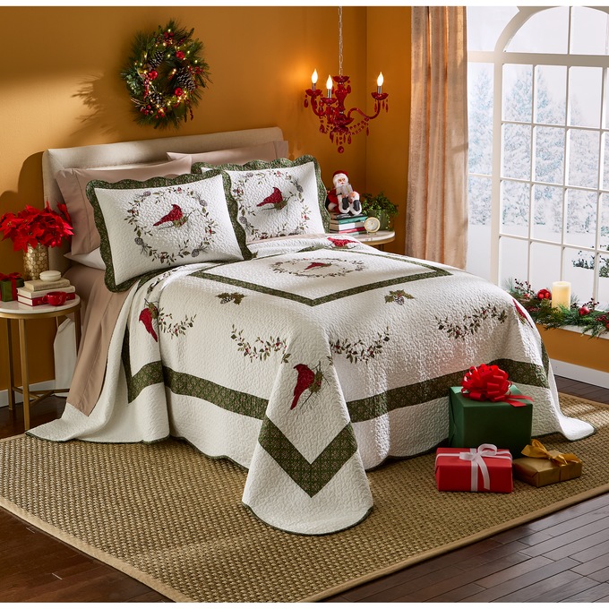 Cardinal Embroidered Bedspread and Sham, , large