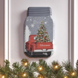 Lit Christmas Farm Truck Mason Jar Wall Art, , large