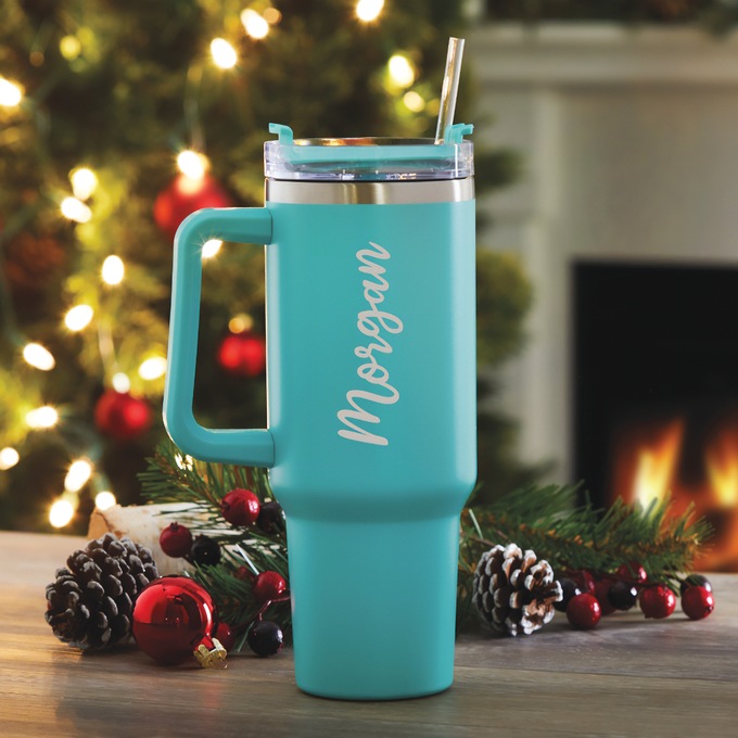 Personalized Script Stainless Steel 40-oz. Travel Mug, , large