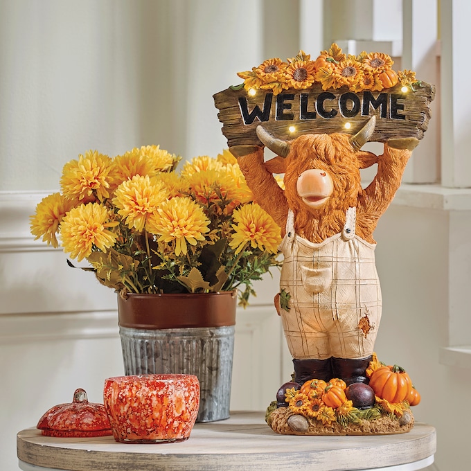 Lit Fall Welcome Highland Cow, , large