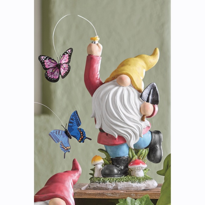 Butterfly Catching Solar Gnomes, Yellow, large
