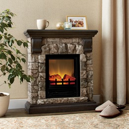 Faux-Stone Electric Fireplace, Rustic, , large