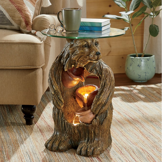 Lighted Bear Fountain Table, , large