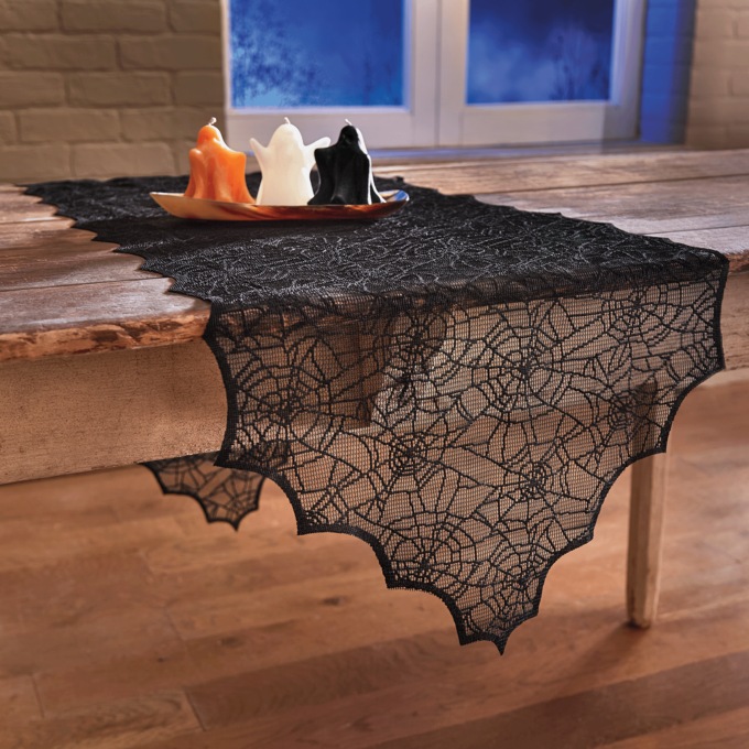 Sheer Spider Web Halloween Table Runner, Black, large