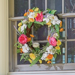 Lit Outdoor Summer Blooms Wreath, , large