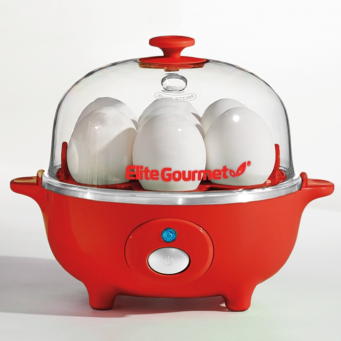 Elite Gourmet 7-Egg Cooker with Timer, Red, large