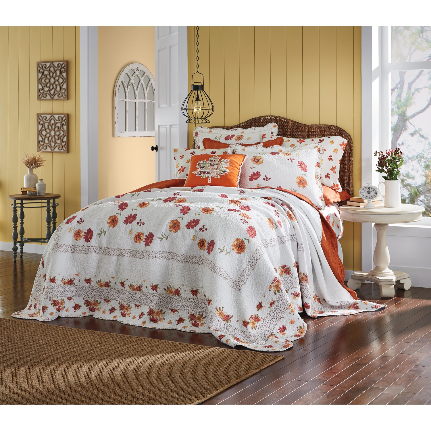 Autumnal Embroidered Quilted Bedspread Country Door
