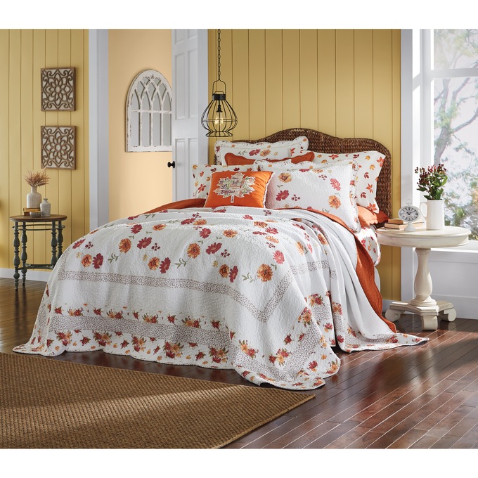 Autumnal Embroidered Quilted Bedspread, , large