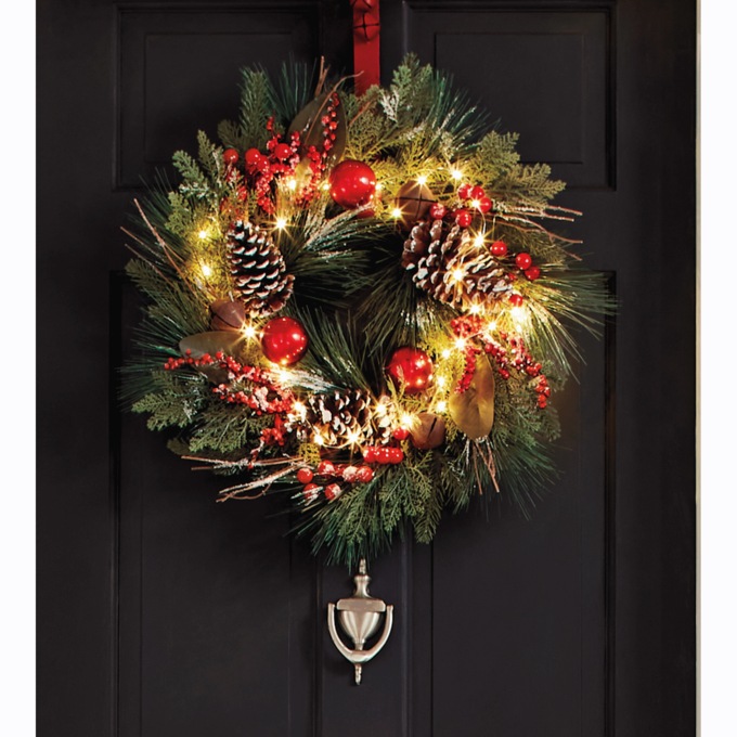 Lighted Faux-Pine Wreath, , large