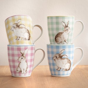 Set of 4 Gingham Bunny Mugs, , large