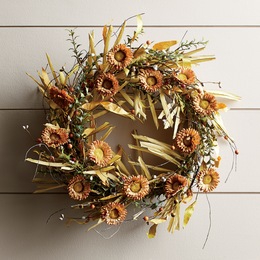 Orange Floral and Grasses Wreath, , large