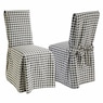 Gingham Check Dining Chair Cover with Ties, Black, large