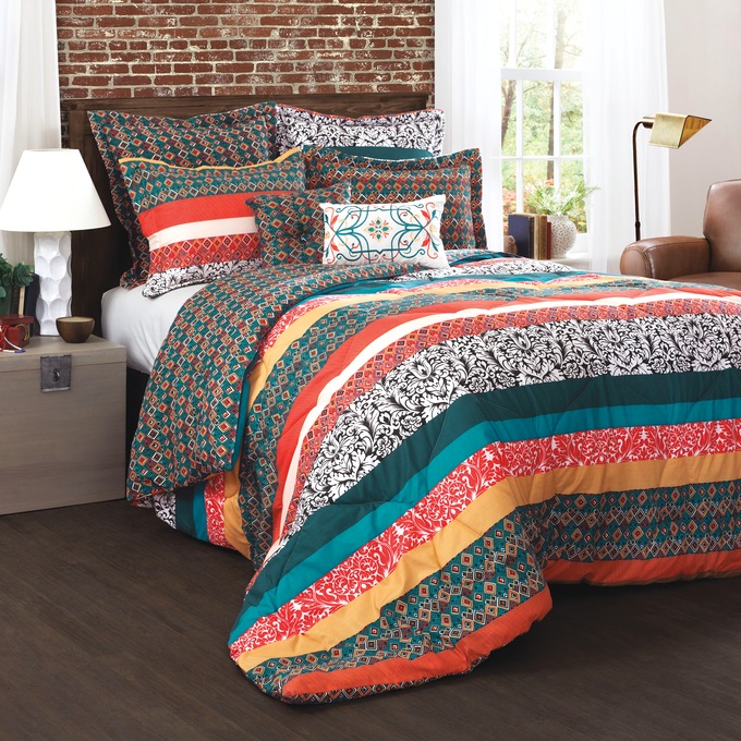 Boho Stripe 7-Piece Comforter Set, Multi, large