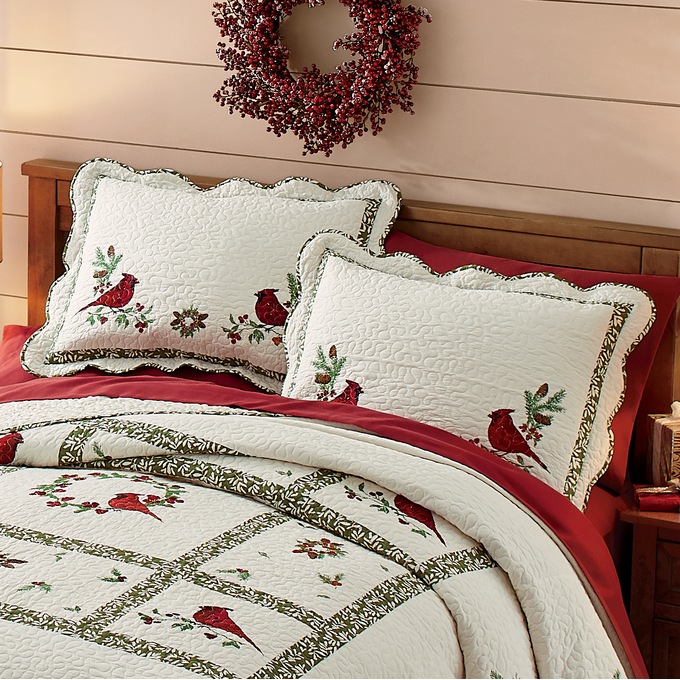 Cardinal Embroidered Quilted Bedspread and Sham Country Door