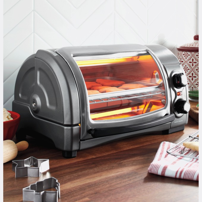 Hamilton Beach Easy-Reach Toaster Oven with Roll-Top Door, , large