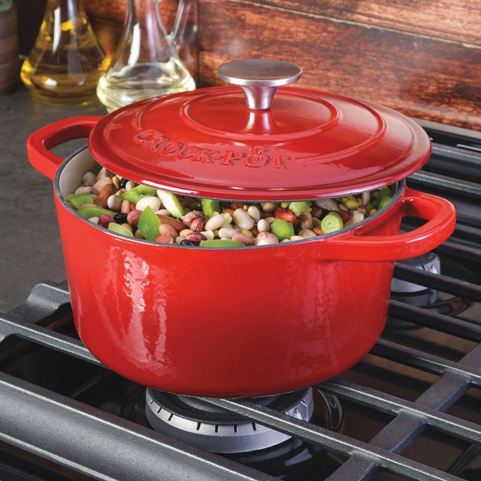 Crock Pot Artisan 3-qt. Enameled Cast Iron Dutch Oven with Lid, Gradient Red, large
