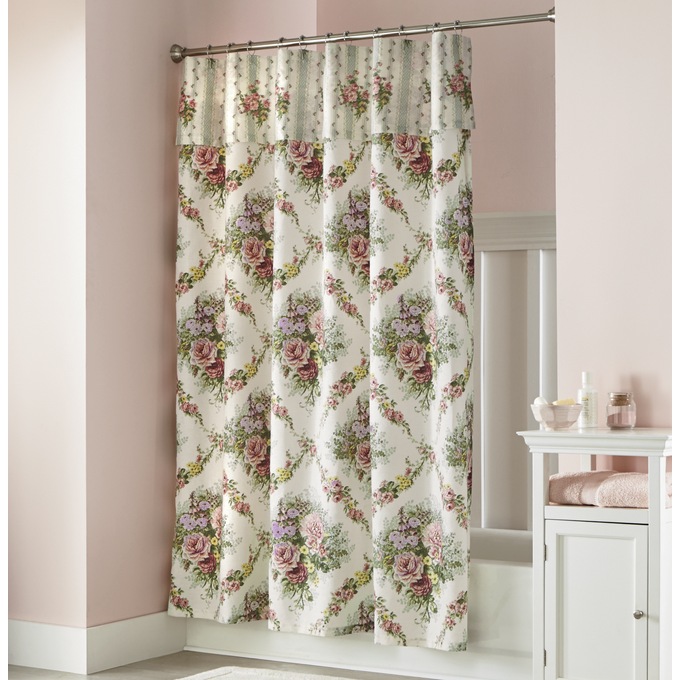 Cottage Rose Shower Curtain with Attached Valance, , large
