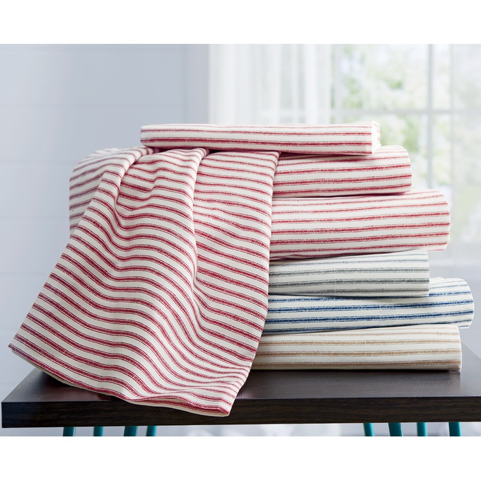 Cotton Ticking Stripe Sheet Set, Taupe, large