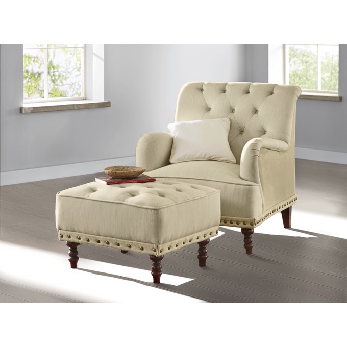 Tufted accent chair and nailhead hotsell ottoman