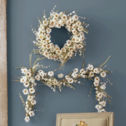 Faux-Daisy Floral Wreath and Floral Garland, , large