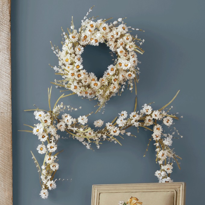 Faux-Daisy Floral Wreath and Floral Garland, , large