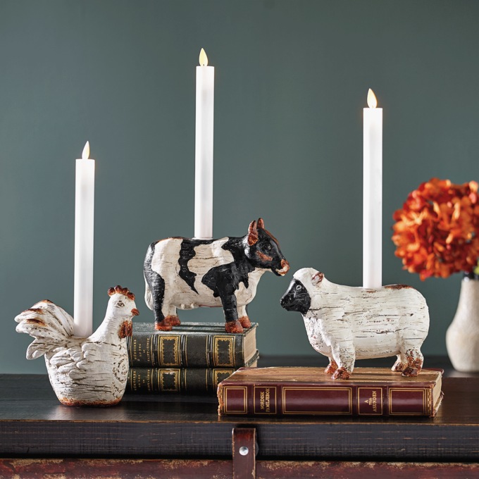 Set of 3 Animal Taper Candle Holders, Multi, large