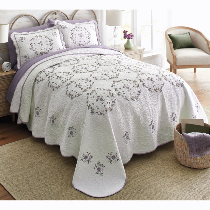 Gwen Embroidered Floor-Length Quilt, , large