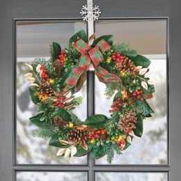 Outdoor Christmas Wreath with Tartan Bow, , large