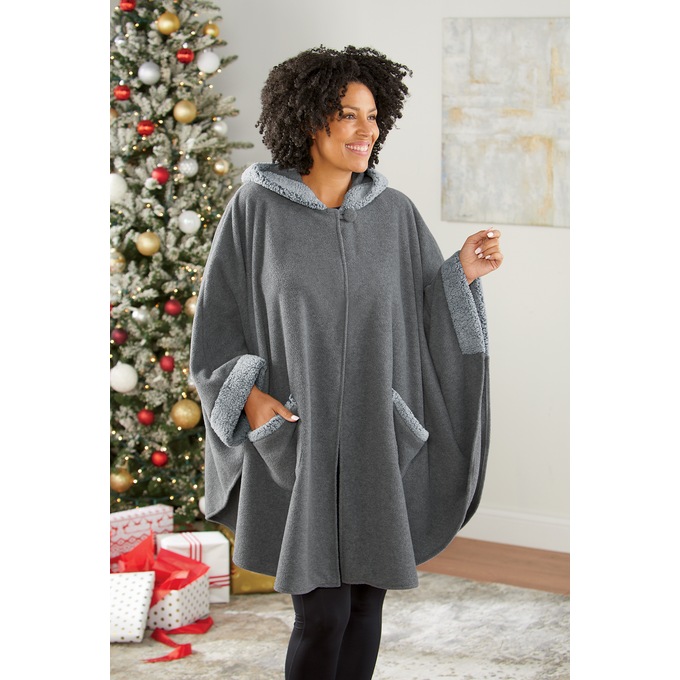 Simone Sherpa Cape and Gloves Set, Gray Heather, large