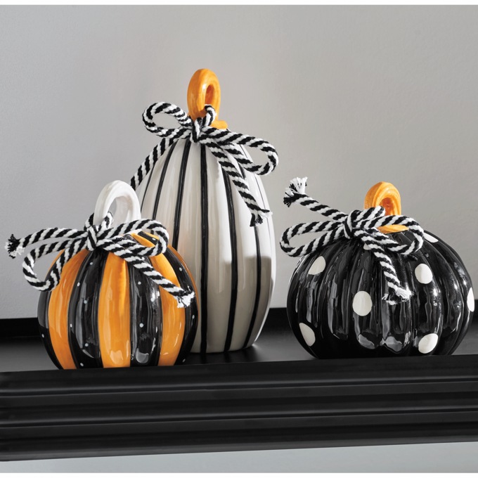 Set of 3 Ceramic Halloween Pumpkins, , large