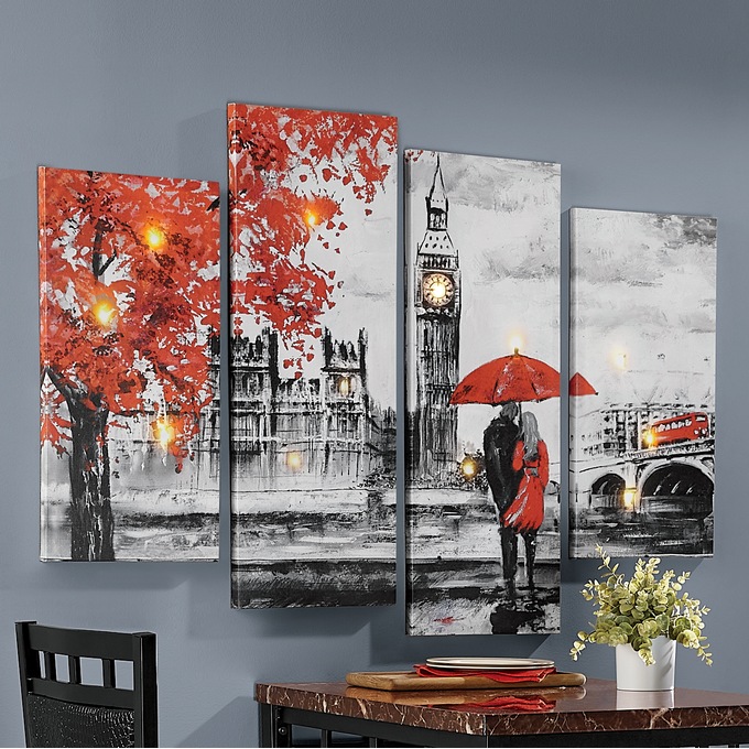 4-Piece Love in London Lit Canvas Set, , large