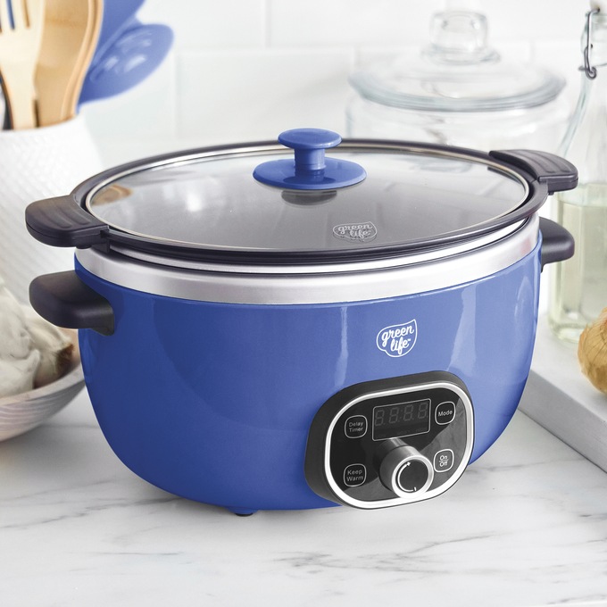 Green Life Slow Cooker Healthy Duo 6-Quart Slow Cooker, Blue, large