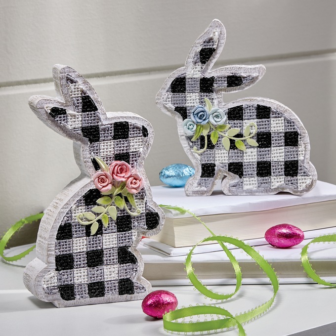 Set of 2 Gingham Bunnies, , large