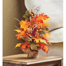 Maple Leaf Arrangement in Weighted Burlap Base, , large