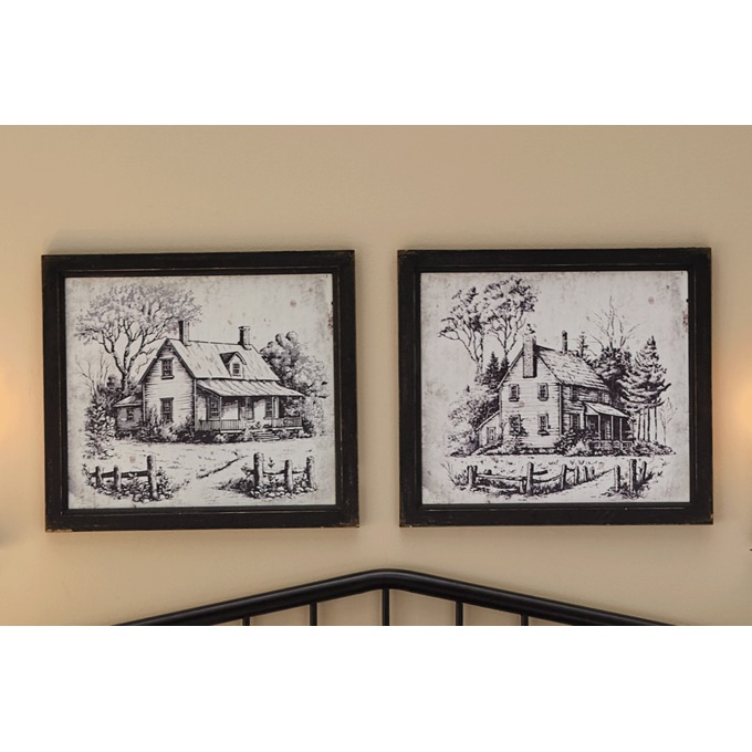 Set of 2 Vintage Houses Wall Art, Multi, large