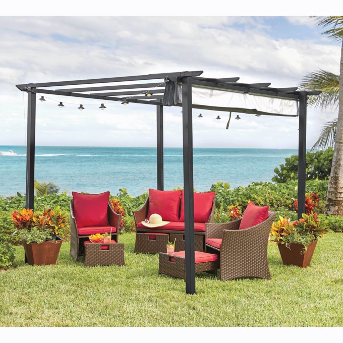 Pergola with Adjustable Canopy, , large