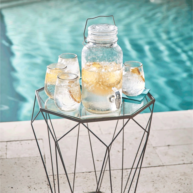 Retro Beverage Dispenser with Set of 4 Glasses, , large