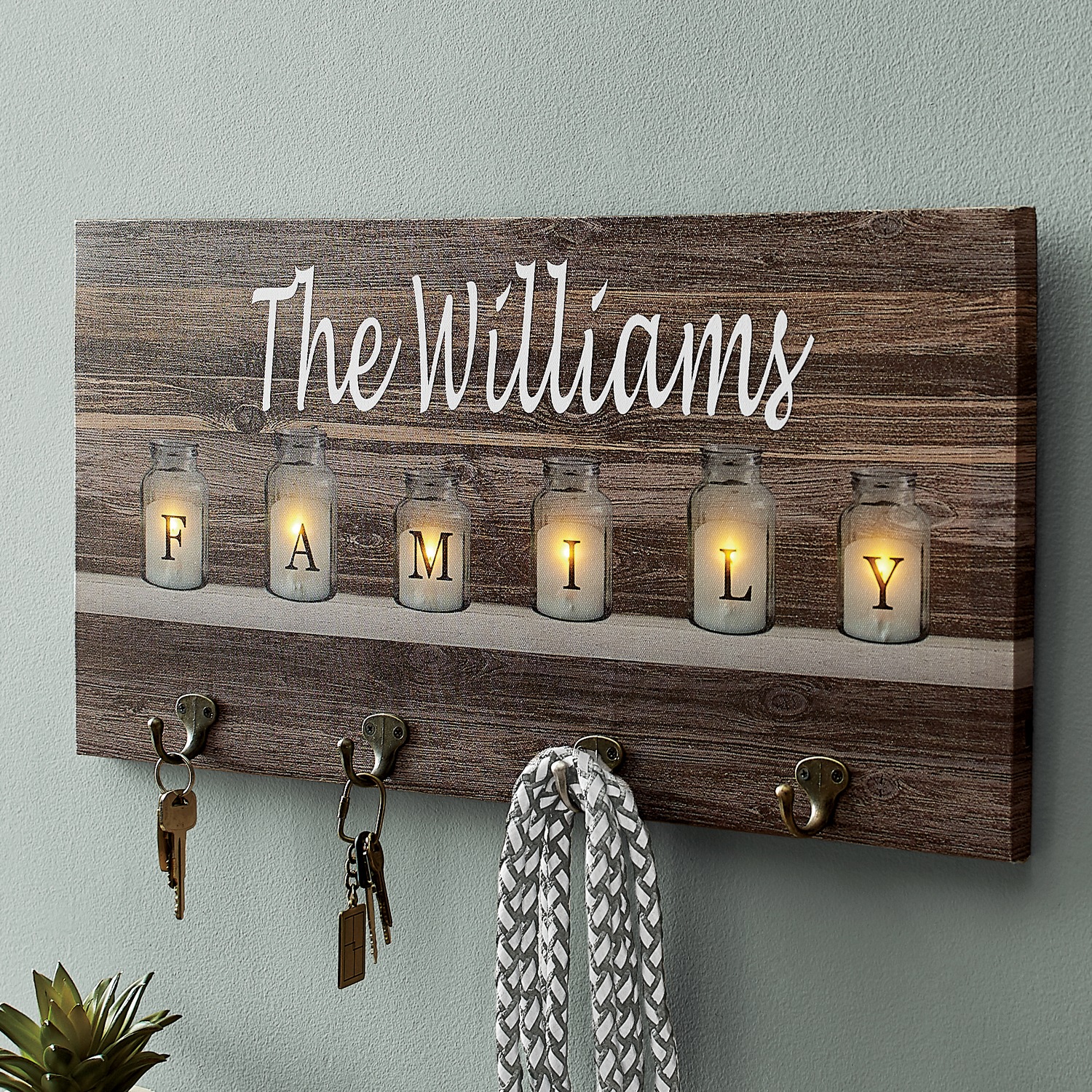 Personalized Family Canvas with Hooks Country Door