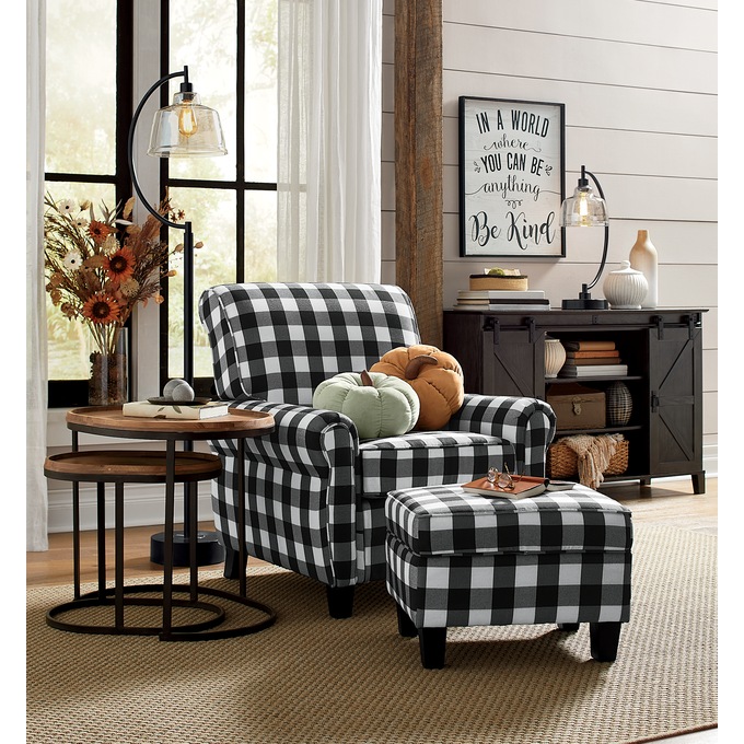 Buffalo plaid shop chair and ottoman